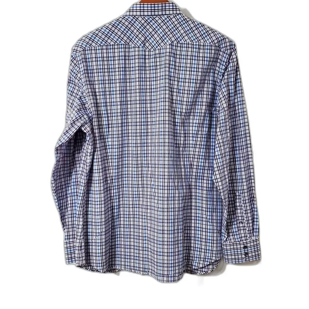 Banana Republic Mens Sz XL Purple Blue Slim Flex Tech Western Shirt Snaps